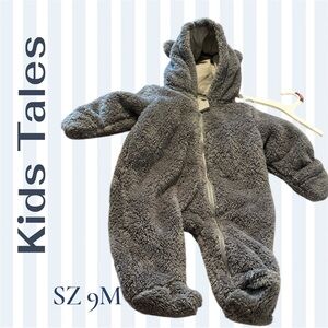 NEW KIDS TALES Furry & Cozy Gray Fleece Baby Onesie SZ 9M